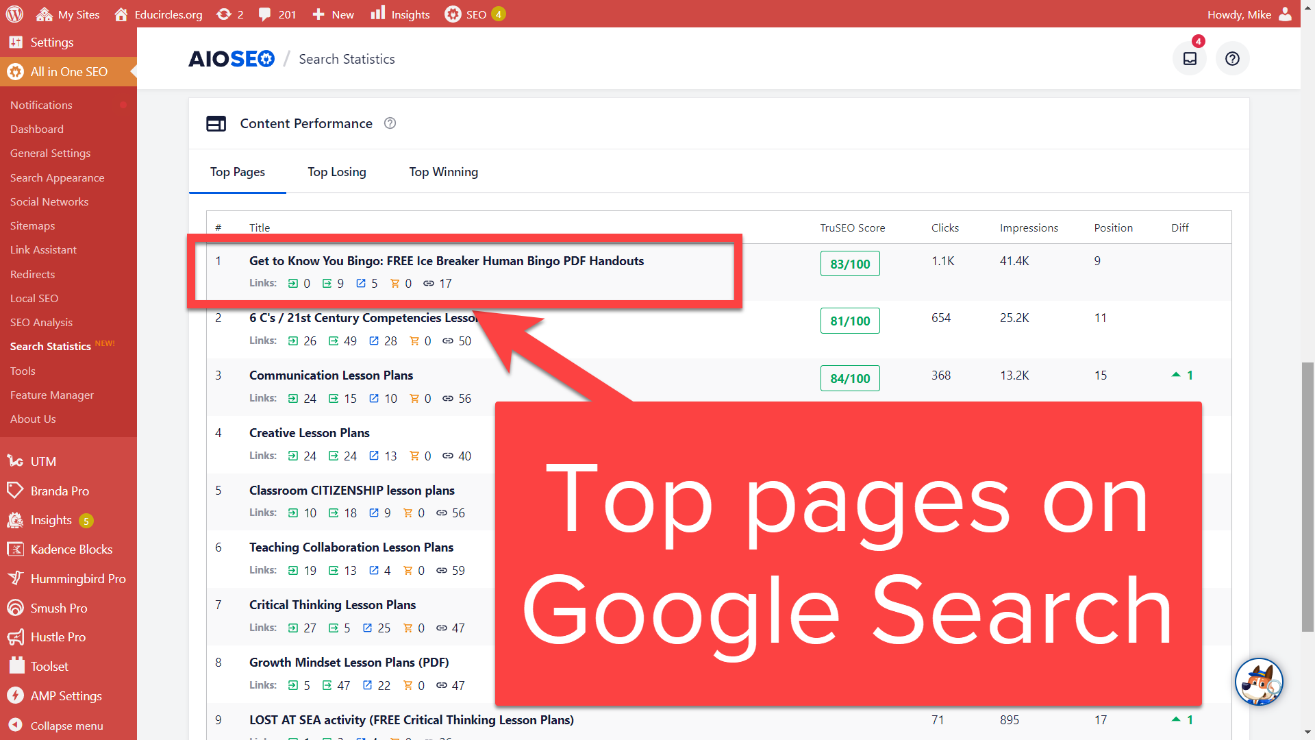 Your Top Pages for your TPT Seller Website on Googl e Search (AIOSEO)