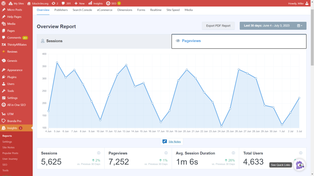 TPT Seller Website Analytics from within WordPress dashboard